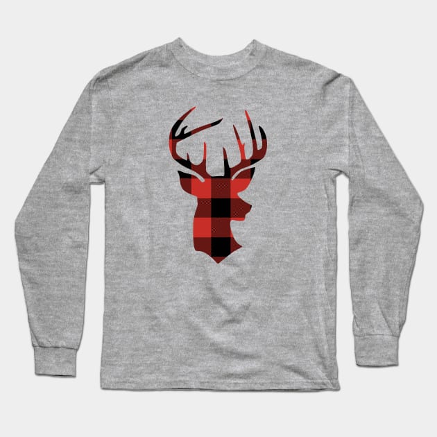 Red Flannel Deer Hunting Buck Hunter Long Sleeve T-Shirt by DoctorWatsonDesigns